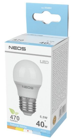 Immagine di LAMPADINE LED E27 5,5W SFERA LUCE NATURALE 1pz 4000K/470im A+ - NEOS NOVALINE