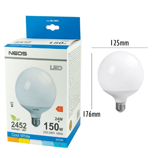 Immagine di LAMPADINE LED E27 24W GLOBO LUCE FREDDA 1pz 6500K - NEOS NOVALINE