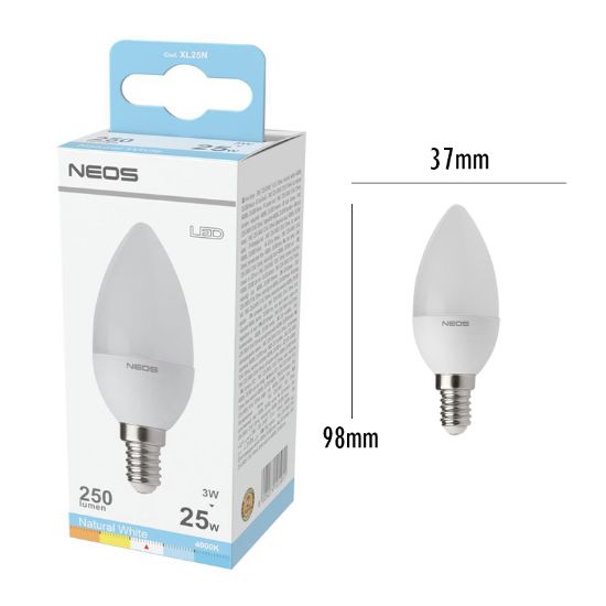 Immagine di LAMPADINE LED E14 3W OLIVA LUCE NATURALE 1pz 4000K/250im A+ - NEOS NOVALINE