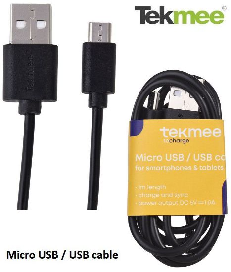 Picture of CAVETTO USB MICRO PER ANDROID NERO 1pz 1mt TEKMEE