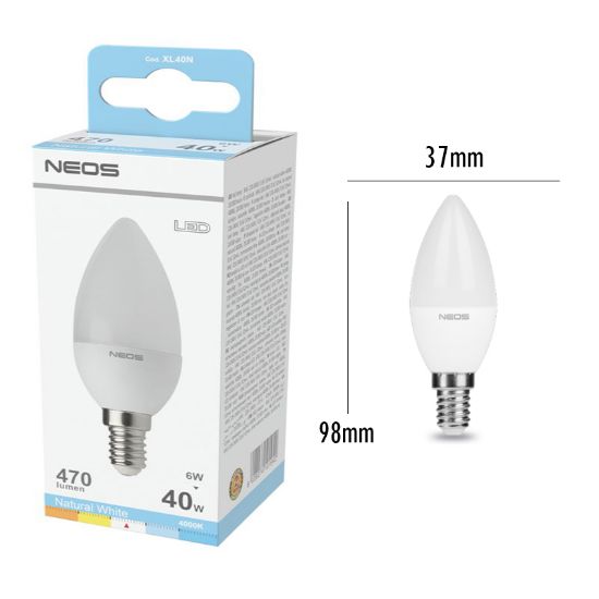 Immagine di LAMPADINE LED E14 5,5W OLIVA LUCE NATURALE 1pz 4000K/470im A+ - NEOS NOVALINE