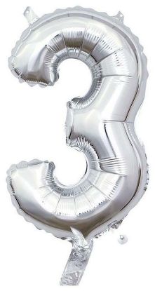 Immagine di PALLONCINI MYLAR NUMERO 3 ARGENTO 1pz - 35cm