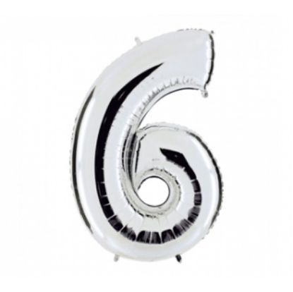 Immagine di PALLONCINI MYLAR NUMERO 6 SILVER METAL 1pz - 102cm