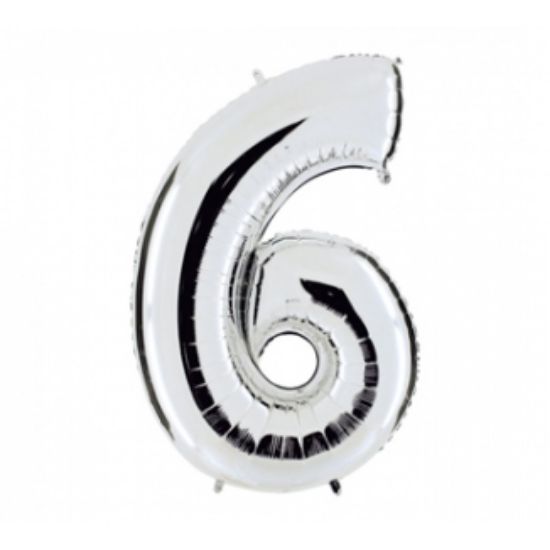 Picture of PALLONCINI MYLAR NUMERO 6 SILVER METAL 1pz - 102cm