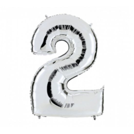 Immagine di PALLONCINI MYLAR NUMERO 2 SILVER METAL 1pz - 102cm