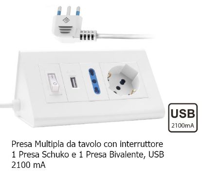 Picture of MULTIPRESA DA TAVOLO 2 POSTI SCHUKO + USB - SPINA 16A -  NOVALINE