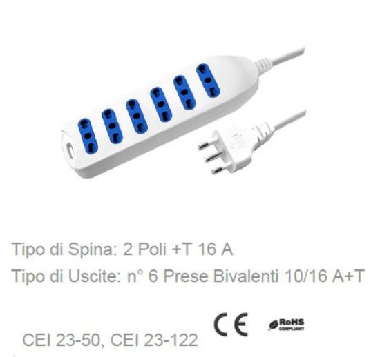 Picture of MULTIPRESA CIABATTA 6 POSTI bival. - SPINA 16A NOVALINE