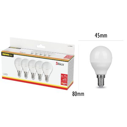 Immagine di LAMPADINE LED E14 6W SFERA LUCE CALDA 1x5pz 3000K/1521im A+ - NEOS NOVALINE