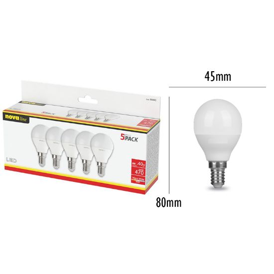 Immagine di LAMPADINE LED E14 6W SFERA LUCE CALDA 1x5pz 3000K/1521im A+ - NEOS NOVALINE