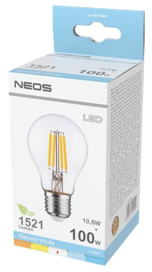 Immagine di LAMPADINE LED FILAMENTO E27 10,5W GOCCIA LUCE NATURALE 1pz 4000K/1521im - NEOS NOVALINE