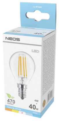 Immagine di LAMPADINE LED FILAMENTO E14 4W SFERA LUCE NATURALE 1pz 4000K/470im - NEOS NOVALINE