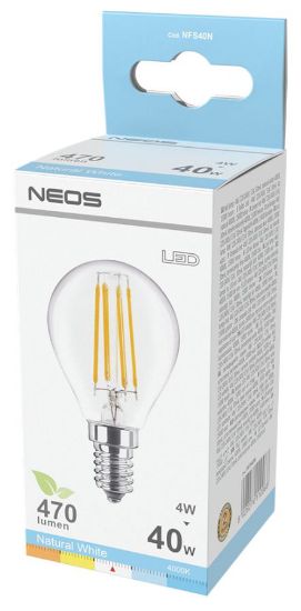 Picture of LAMPADINE LED FILAMENTO E14 4W SFERA LUCE NATURALE 1pz 4000K/470im - NEOS NOVALINE