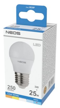 Immagine di LAMPADINE LED E27 3,3W SFERA LUCE FREDDA 1pz 6500K/250im A+ - NEOS NOVALINE