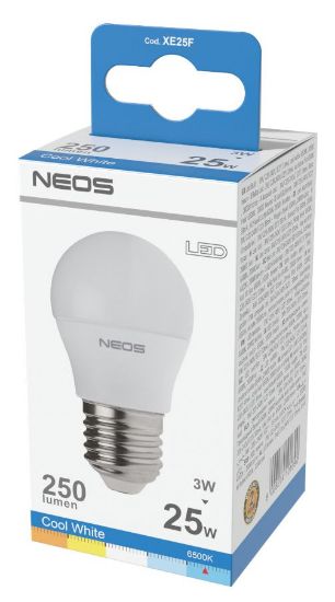 Picture of LAMPADINE LED E27 3,3W SFERA LUCE FREDDA 1pz 6500K/250im A+ - NEOS NOVALINE