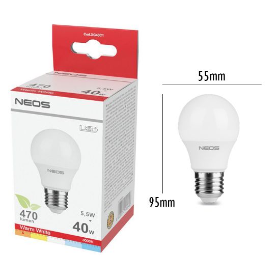 Immagine di LAMPADINE LED E27 5,5W GOCCIA LUCE CALDA 1pz 3000K/470im A+ - NEOS NOVALINE