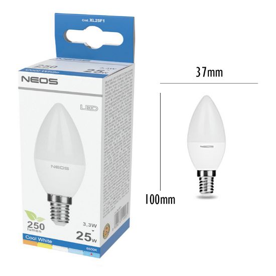 Immagine di LAMPADINE LED E14 3,3W OLIVA LUCE FREDDA 1pz 6500K/250im A+ - NEOS NOVALINE