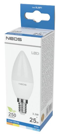 Immagine di LAMPADINE LED E14 3,3W OLIVA LUCE FREDDA 1pz 6500K/250im A+ - NEOS NOVALINE