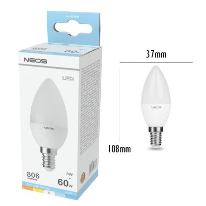 Immagine di LAMPADINE LED E14 8W OLIVA LUCE NATURALE 1pz 4000K/806im A+ - NEOS NOVALINE