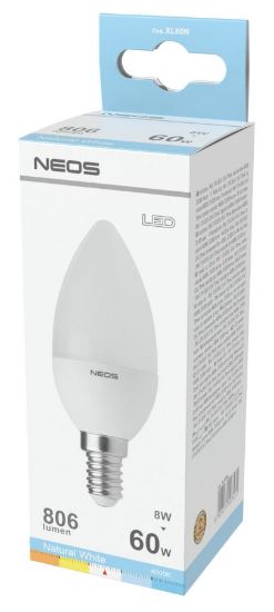 Picture of LAMPADINE LED E14 8W OLIVA LUCE NATURALE 1pz 4000K/806im A+ - NEOS NOVALINE