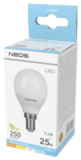 Immagine di LAMPADINE LED E14 3,3W SFERA LUCE NATURALE 1pz 4000K/250im A+ - NEOS NOVALINE