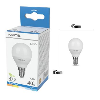 Immagine di LAMPADINE LED E14 5,5W SFERA LUCE FREDDA 1pz 6500K/470im A+ - NEOS NOVALINE