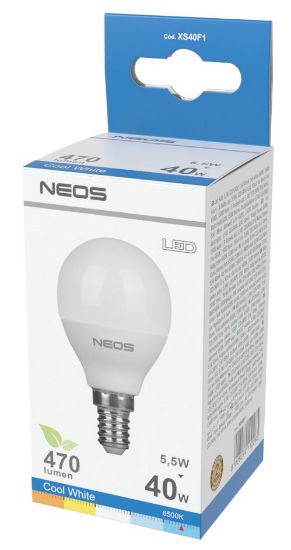 Immagine di LAMPADINE LED E14 5,5W SFERA LUCE FREDDA 1pz 6500K/470im A+ - NEOS NOVALINE