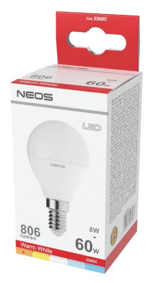 Picture of LAMPADINE LED E14 8W SFERA LUCE CALDA 1pz 3000K/806im A+ - NEOS NOVALINE