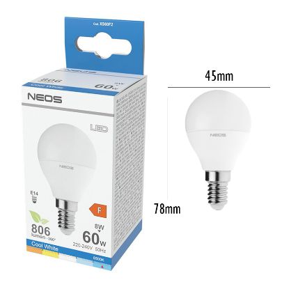 Immagine di LAMPADINE LED E14 8W SFERA LUCE FREDDA 1pz 6500K/806im A+ - NEOS NOVALINE