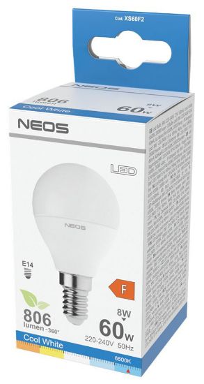 Picture of LAMPADINE LED E14 8W SFERA LUCE FREDDA 1pz 6500K/806im A+ - NEOS NOVALINE