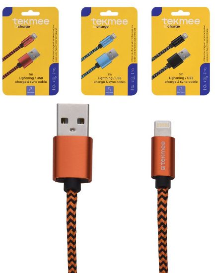 Immagine di CAVETTO USB PER APPLE NYLON 1pz 1mt COLORI ASS. - per IPHONE 5/6/7/8/X - TEKMEE