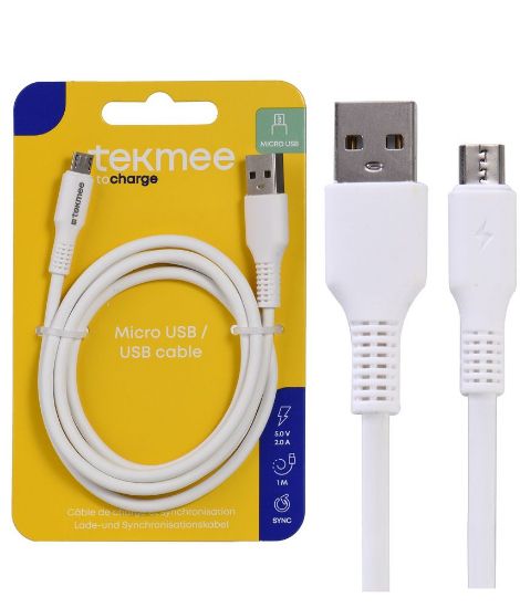 Picture of CAVETTO USB MICRO PER ANDROID BIANCO 1pz 1mt BLISTER - TEKMEE