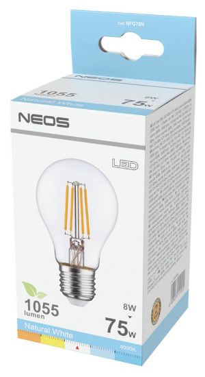 Immagine di LAMPADINE LED FILAMENTO E27 8W GOCCIA LUCE NATURALE 1pz 4000K/1055im - NEOS NOVALINE