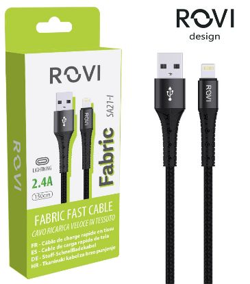 Picture of CAVETTO USB PER APPLE TESSUTO SA21-I 1,5mt 1pz NERO IPHONE BLISTER - ROVI