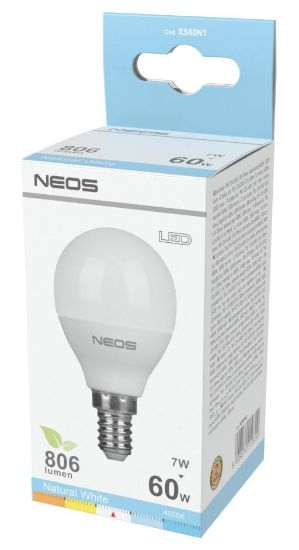 Immagine di LAMPADINE LED E14 7W SFERA LUCE NATURALE 1pz 4000K/806im A+ - NEOS NOVALINE