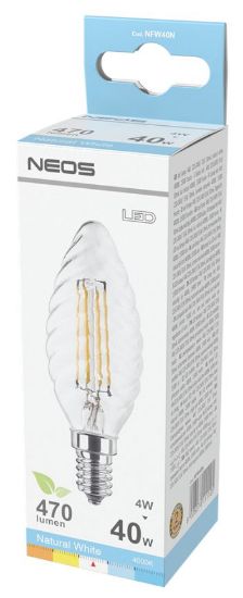 Immagine di LAMPADINE LED FILAMENTO E14 4W TORTIGLIONE LUCE NATURALE 1pz 4000K/470im - NEOS NOVALINE