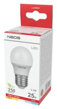 Immagine di LAMPADINE LED E27 3,3W SFERA LUCE CALDA 1pz 3000K/250im A+ - NEOS NOVALINE