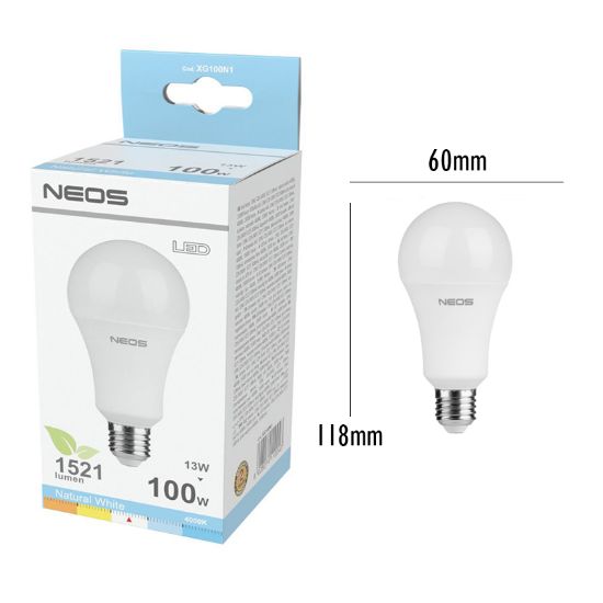 Immagine di LAMPADINE LED E27 13W GOCCIA LUCE NATURALE 1pz 4000K/1521im A+ - NEOS NOVALINE