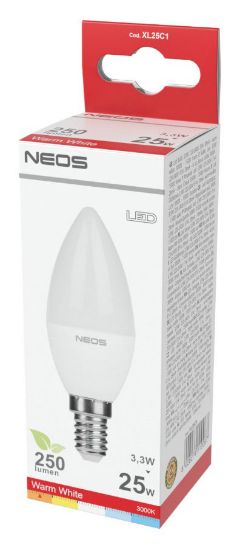 Picture of LAMPADINE LED E14 3,3W OLIVA LUCE CALDA 1pz 3000K/250im A+ - NEOS NOVALINE