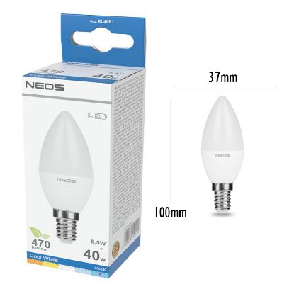 Immagine di LAMPADINE LED E14 5,5W OLIVA LUCE FREDDA 1pz 6500K/470im A+ - NEOS NOVALINE