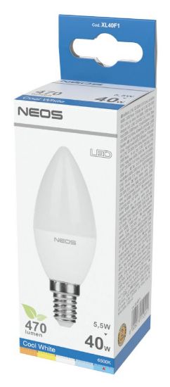 Picture of LAMPADINE LED E14 5,5W OLIVA LUCE FREDDA 1pz 6500K/470im A+ - NEOS NOVALINE