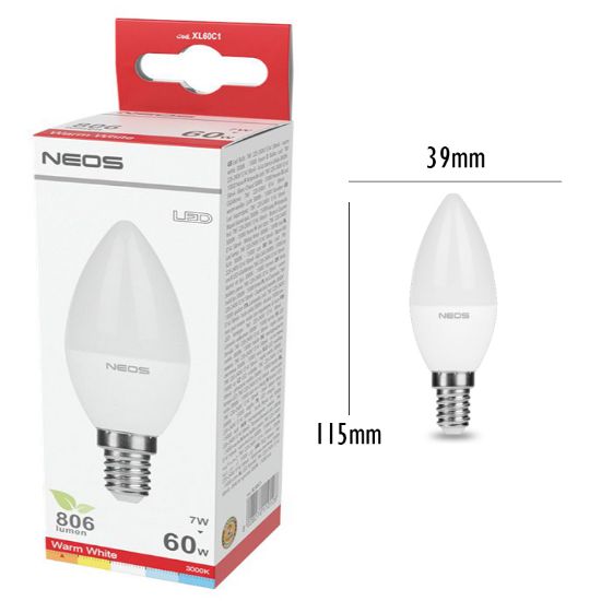 Immagine di LAMPADINE LED E14 7W OLIVA LUCE CALDA 1pz 3000K/806im A+ - NEOS NOVALINE