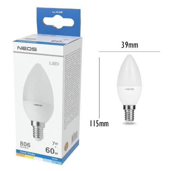 Immagine di LAMPADINE LED E14 8W OLIVA LUCE FREDDA 1pz 6500K/806im A+ - NEOS NOVALINE