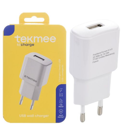 Picture of PRESA ALIMENTAZIONE DA MURO USB PLUG 2A BIANCO 1pz BLISTER - TEKMEE