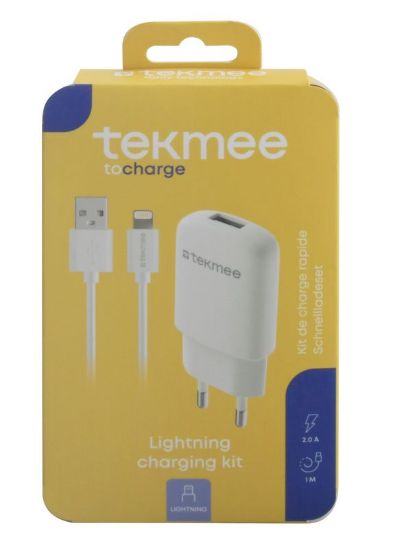 Picture of CAVETTO USB to LIGHTNING + PRESA USB 1pz BIANCO BLISTER TEKMEE