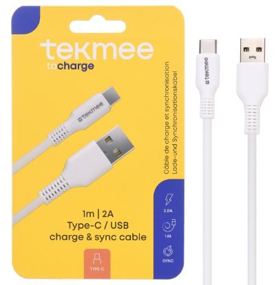 Picture of CAVETTO USB to TYPE-C 1mt - 1pz BIANCO BLISTER - TEKMEE
