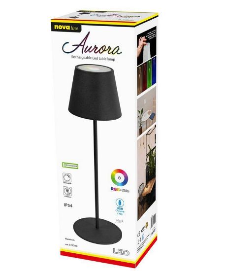 Picture of LAMPADA LED DA TAVOLO AURORA RICARICABILE RGB NERO - NOVALINE