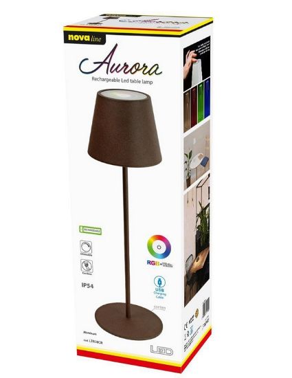 Immagine di LAMPADA LED DA TAVOLO AURORA RICARICABILE RGB CORTEN - NOVALINE