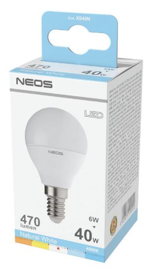 Immagine di LAMPADINE LED E14 5,5W SFERA LUCE NATURALE 1pz 4000K/470im A+ - NEOS NOVALINE