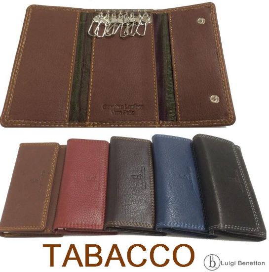 Immagine di PORTACHIAVI IN PELLE 1pz TABACCO 12x7x1,6cm 8GANCI + 2 TASCHINI INTERNI