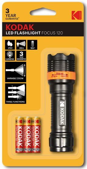 Picture of TORCIA KODAK LED 1pz FOCUS 120 FLASHLIGHT 750MW +3AAA HD